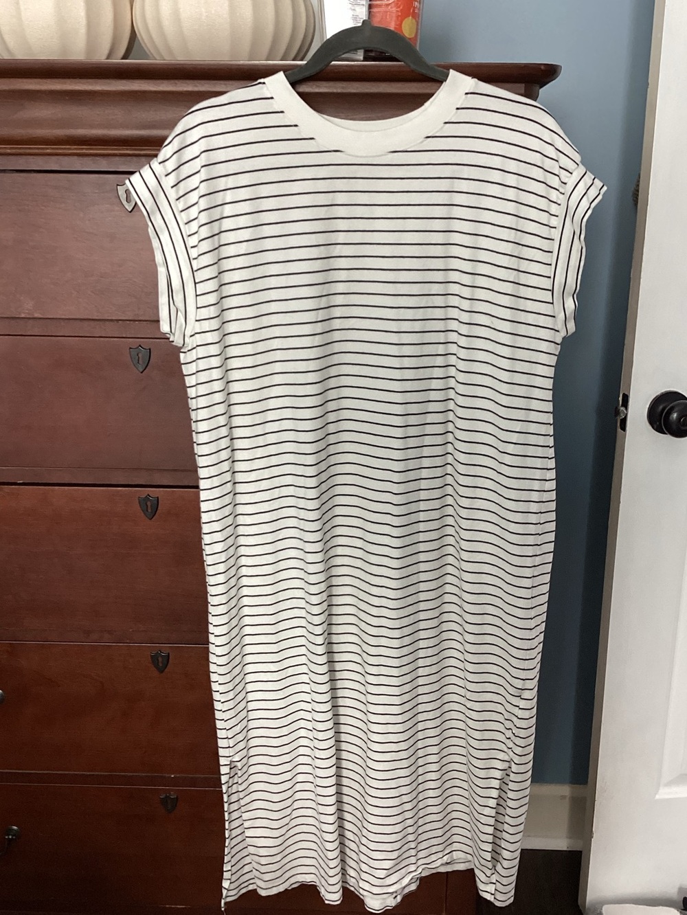 All in Motion Striped Cotton Blend White and Black Tee Maxi Dress